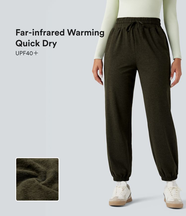 High Waisted Drawstring Quick Dry Fleece Casual Heathered Joggers with Pockets-UPF40+