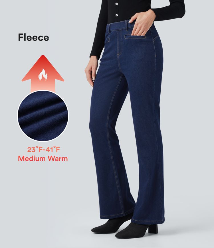 Halara Flex™ Mid Rise Fleece Denim Casual Bootcut Leggings with Pockets