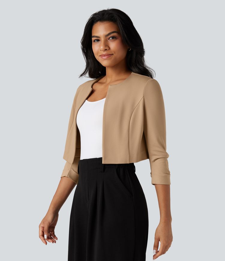 Blazer tailleur court col rond manches 3/4