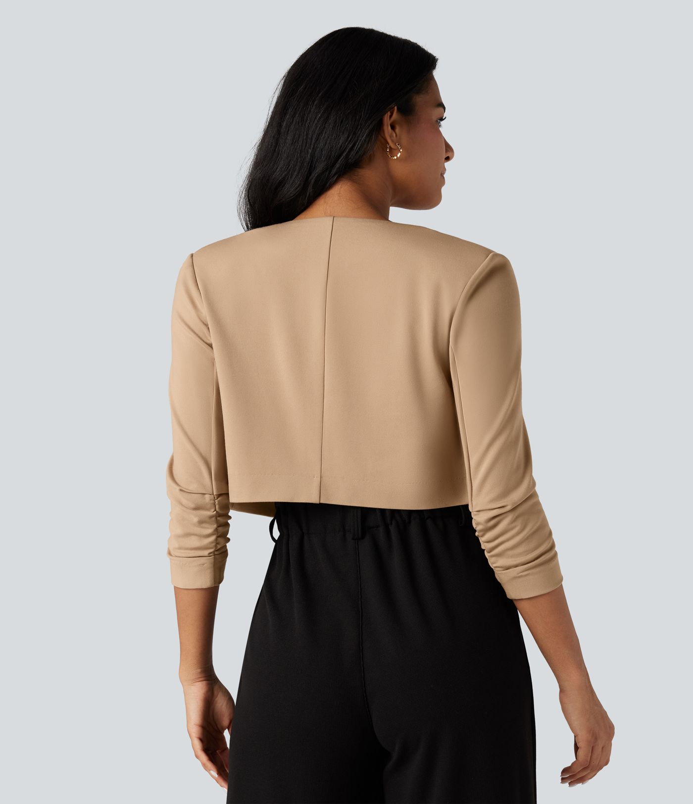 Round Neck 3/4 Sleeve Cropped Work Blazer