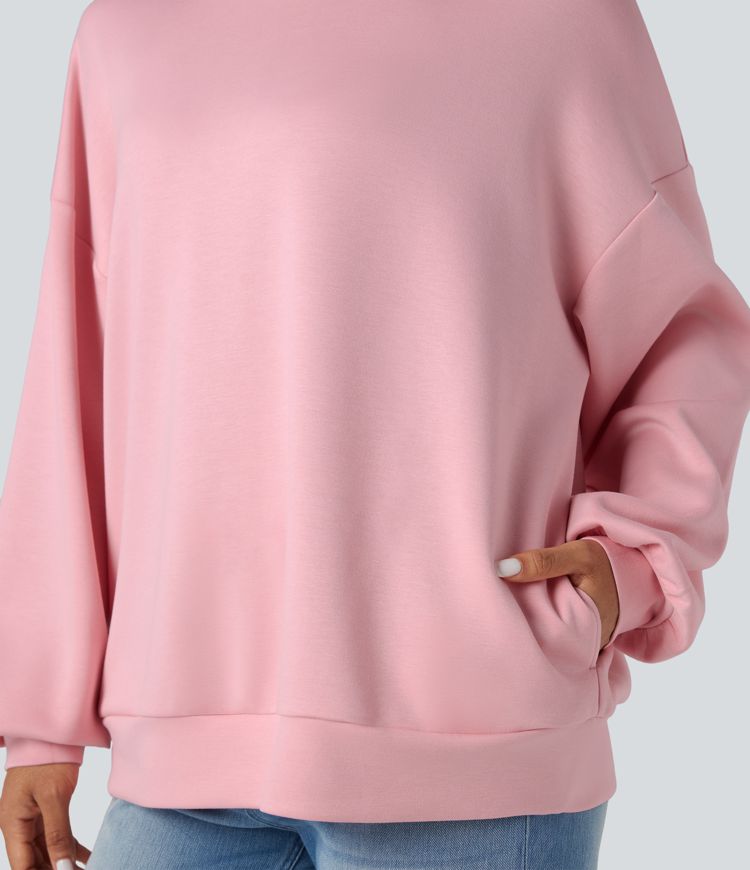 Mock-neck Relaxed Casual Sweatshirt with Pockets