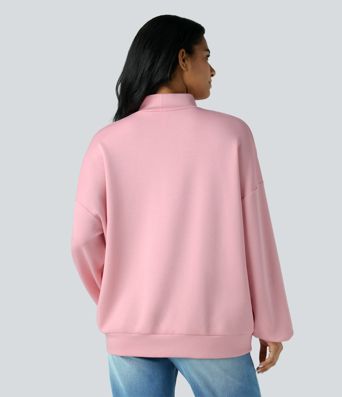 Mock-neck Relaxed Casual Sweatshirt with Pockets