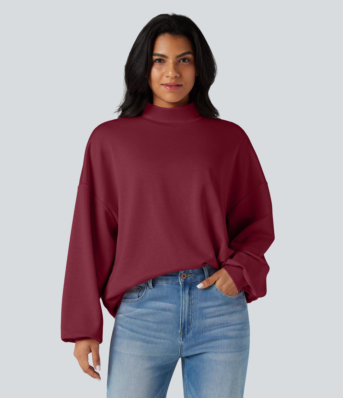 Sudadera Relajada de Cuello Alto in Bolsillos