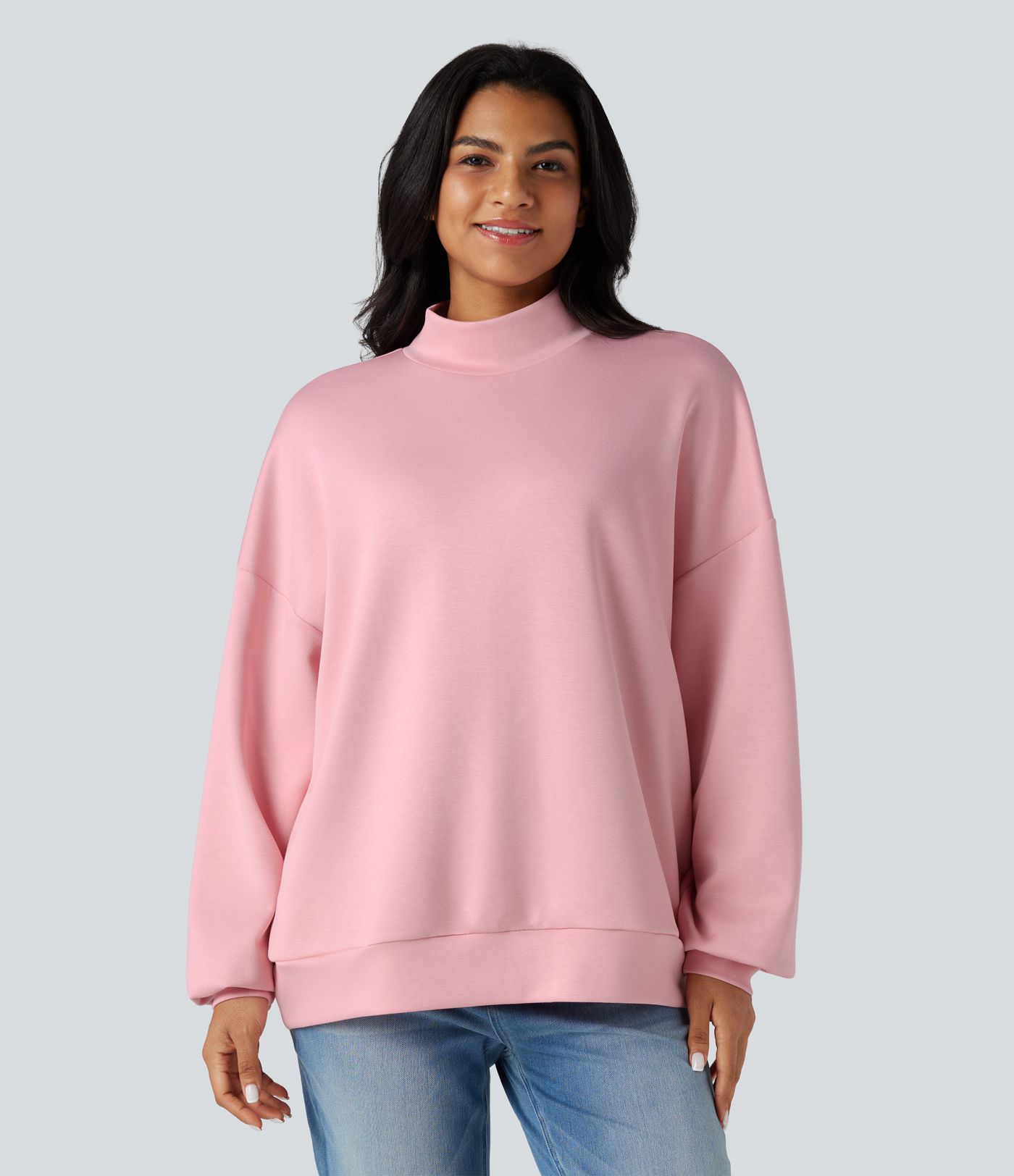 Mock-neck Relaxed Casual Sweatshirt with Pockets