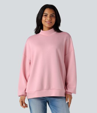 Mock-neck Relaxed Casual Sweatshirt with Pockets