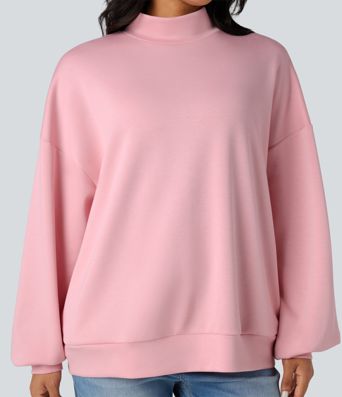 Mock-neck Relaxed Casual Sweatshirt with Pockets
