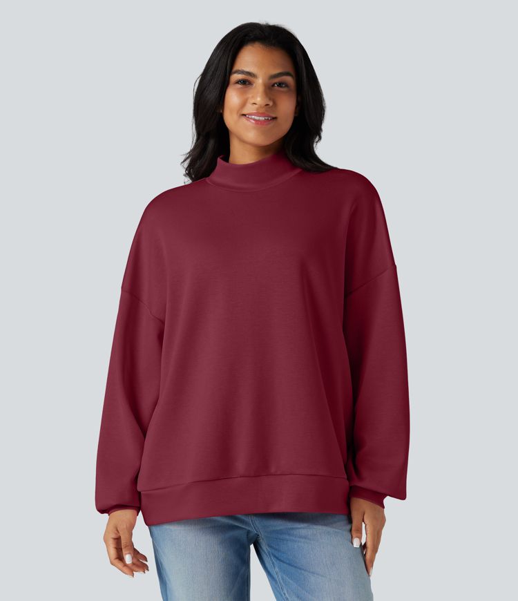 Sudadera Relajada de Cuello Alto in Bolsillos