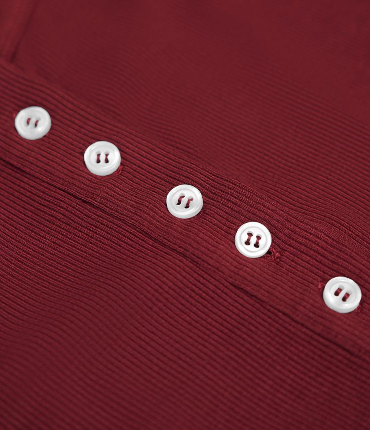 Ribbed Knit Henley Sleeveless Slim Casual Top