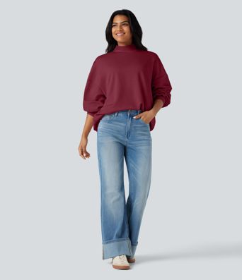 Sudadera Relajada de Cuello Alto in Bolsillos