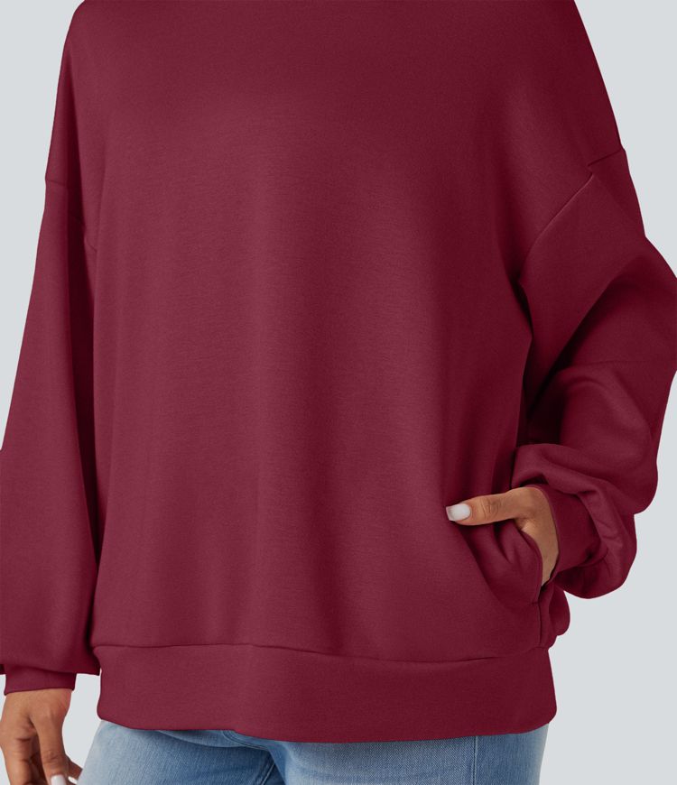 Sudadera Relajada de Cuello Alto in Bolsillos