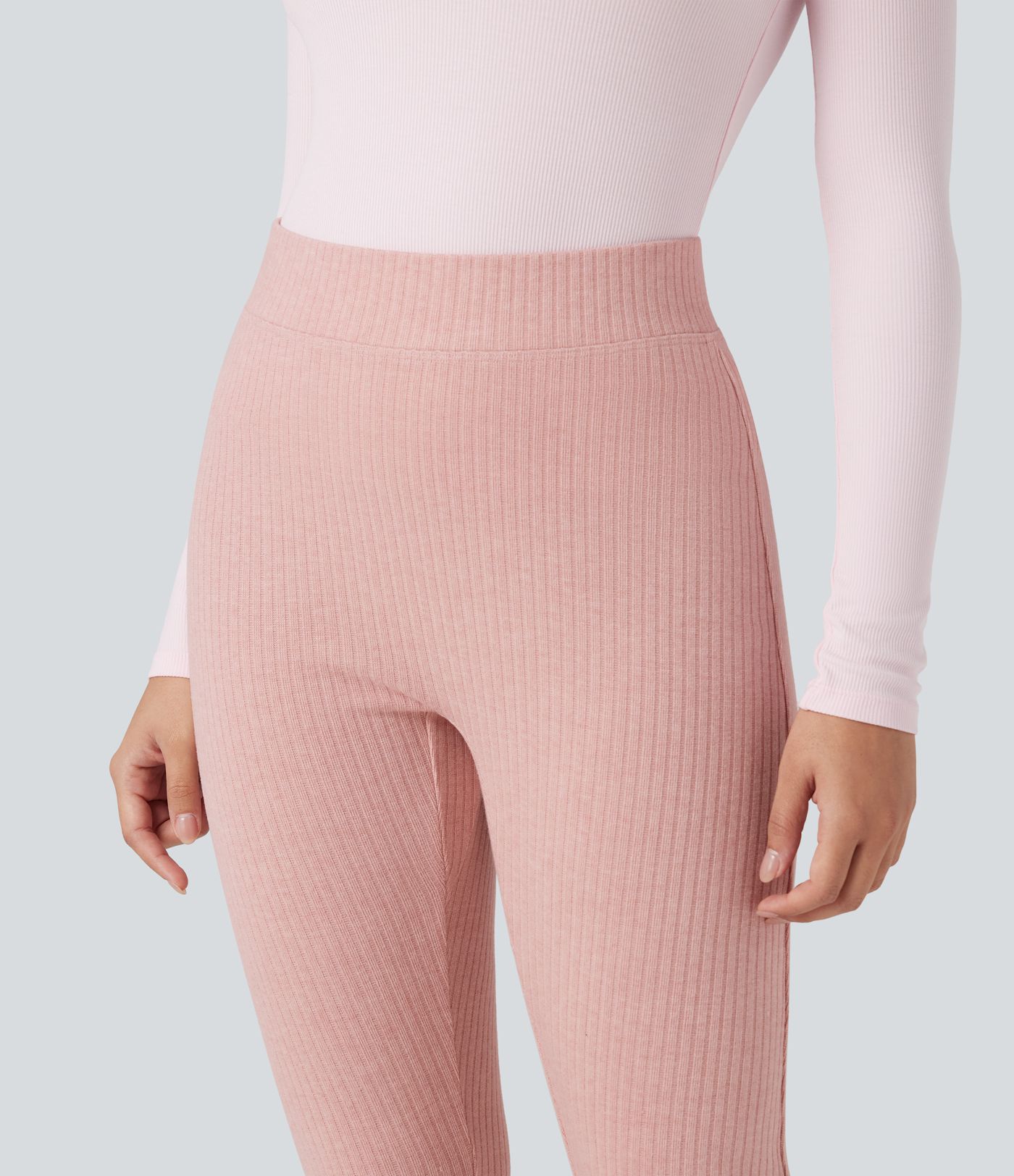 Ribbed Knit High-waisted Lounging 7/8 Fleece Legging with Pockets