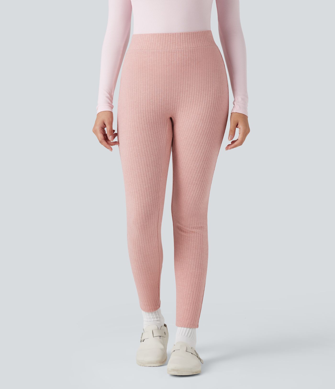 Ribbed Knit High-waisted Lounging 7/8 Fleece Legging with Pockets