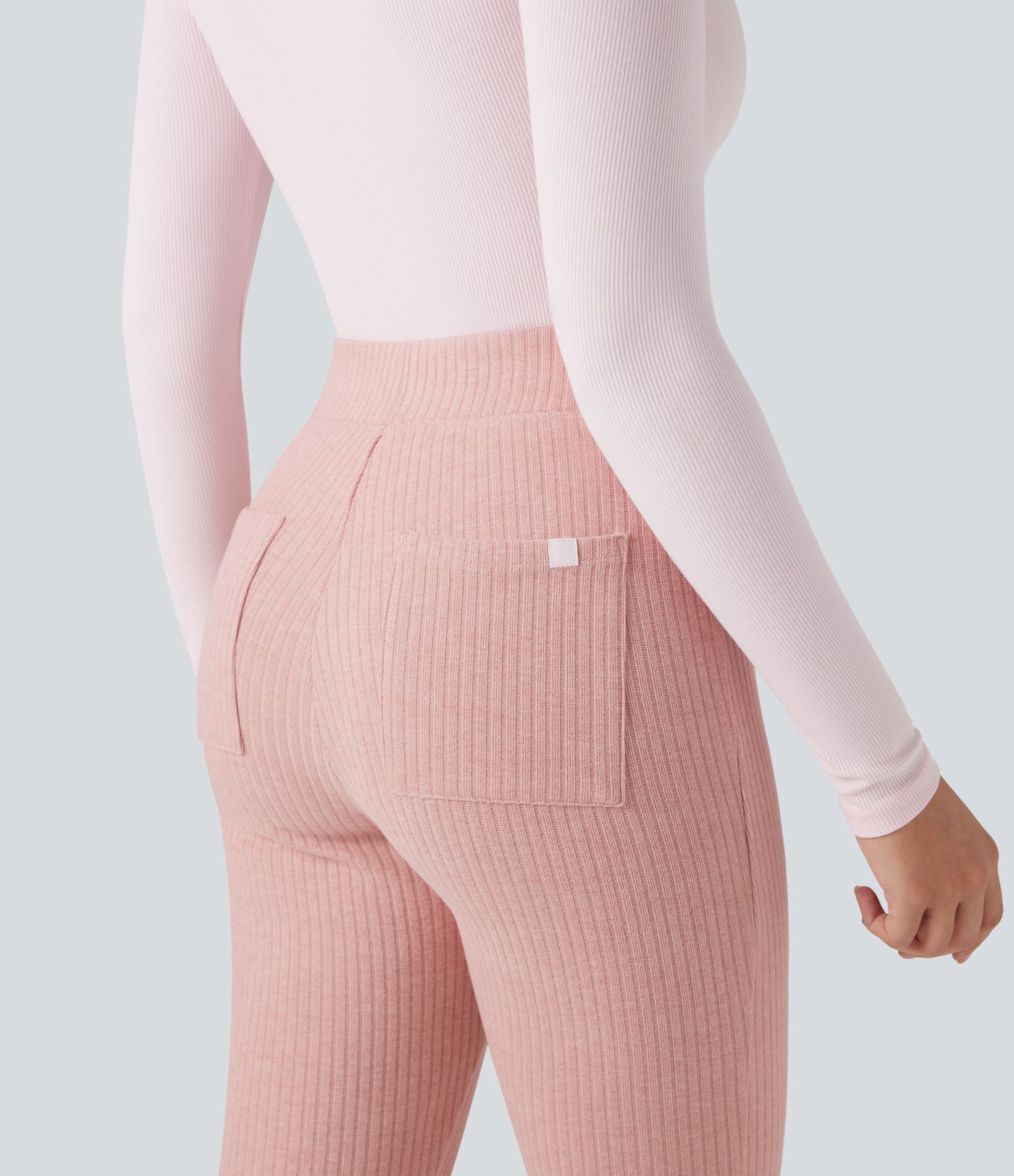 Ribbed Knit High-waisted Lounging 7/8 Fleece Legging with Pockets
