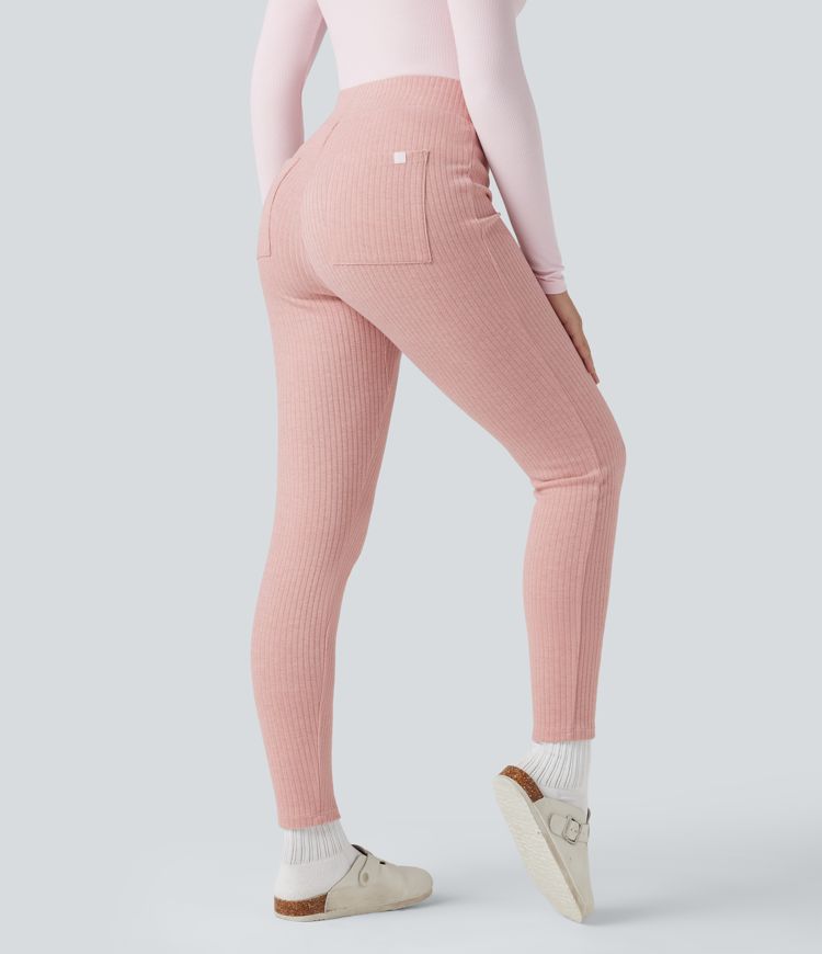 Ribbed Knit High-waisted Lounging 7/8 Legging with Pockets
