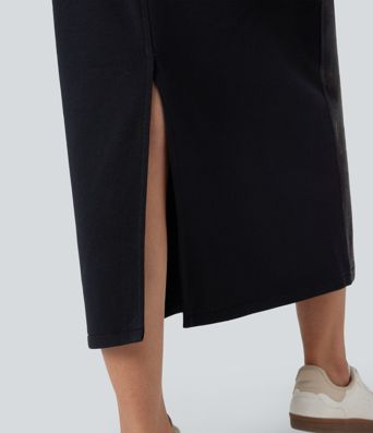 Halara Flex™ High Waisted Split Midi Color Block Denim Casual Skirt with Pockets