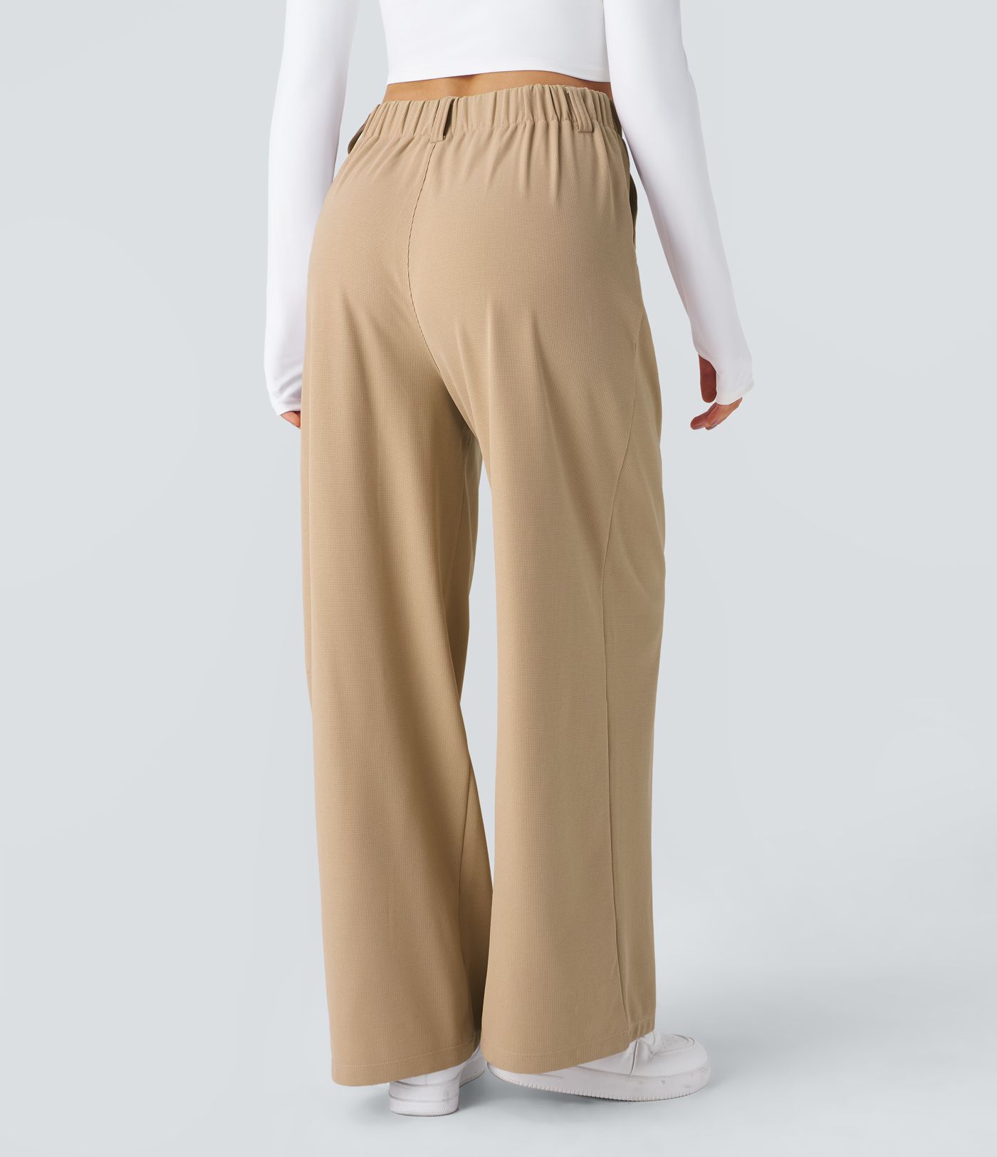 Pantalones Halara Flex™ de oficina anchos plisados de tiro alto con bolsillos en tela tipo gofre