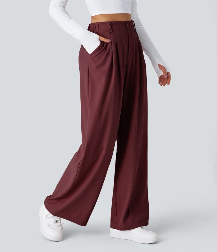 Halara Flex™ Pantalon Tailleur Large Fluide Gaufré Taille Haute Poches Latérales