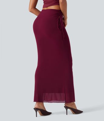 Falda maxi ajustada de talle alto con cordones