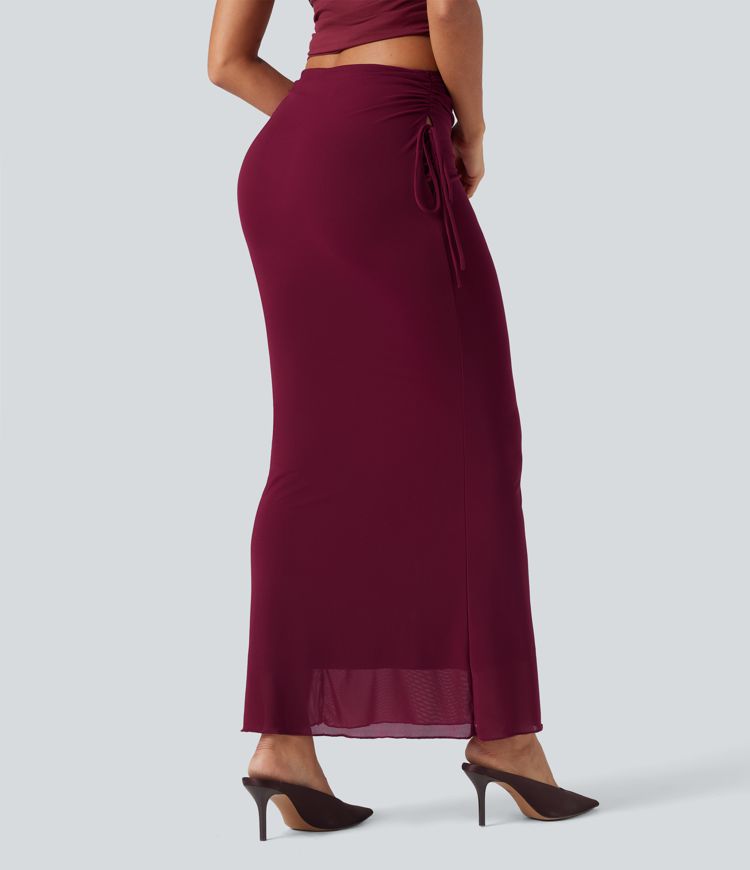 Falda maxi ajustada de talle alto con cordones