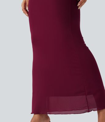 Falda maxi ajustada de talle alto con cordones