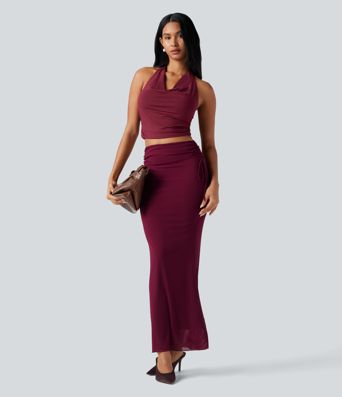 Falda maxi ajustada de talle alto con cordones