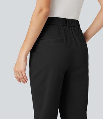 Pantalon coton coupe ajustée taille haute avec poches