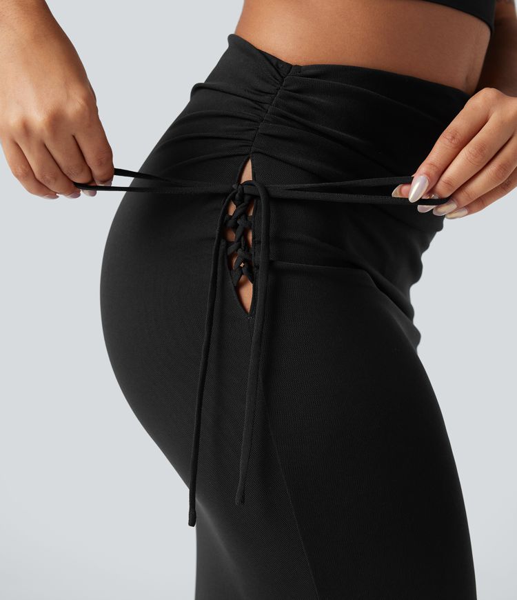 Falda maxi ajustada de talle alto con cordones