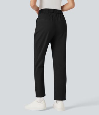 Pantalon coton coupe ajustée taille haute avec poches