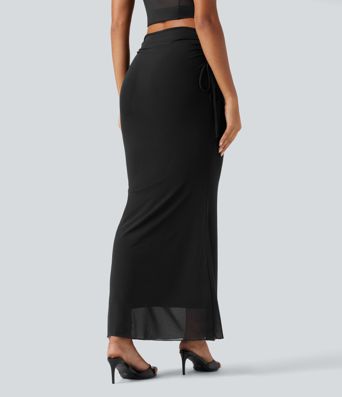 Falda maxi ajustada de talle alto con cordones