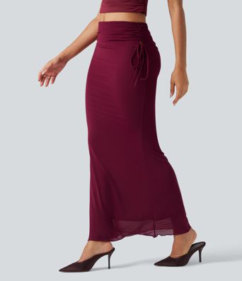 Falda maxi ajustada de talle alto con cordones