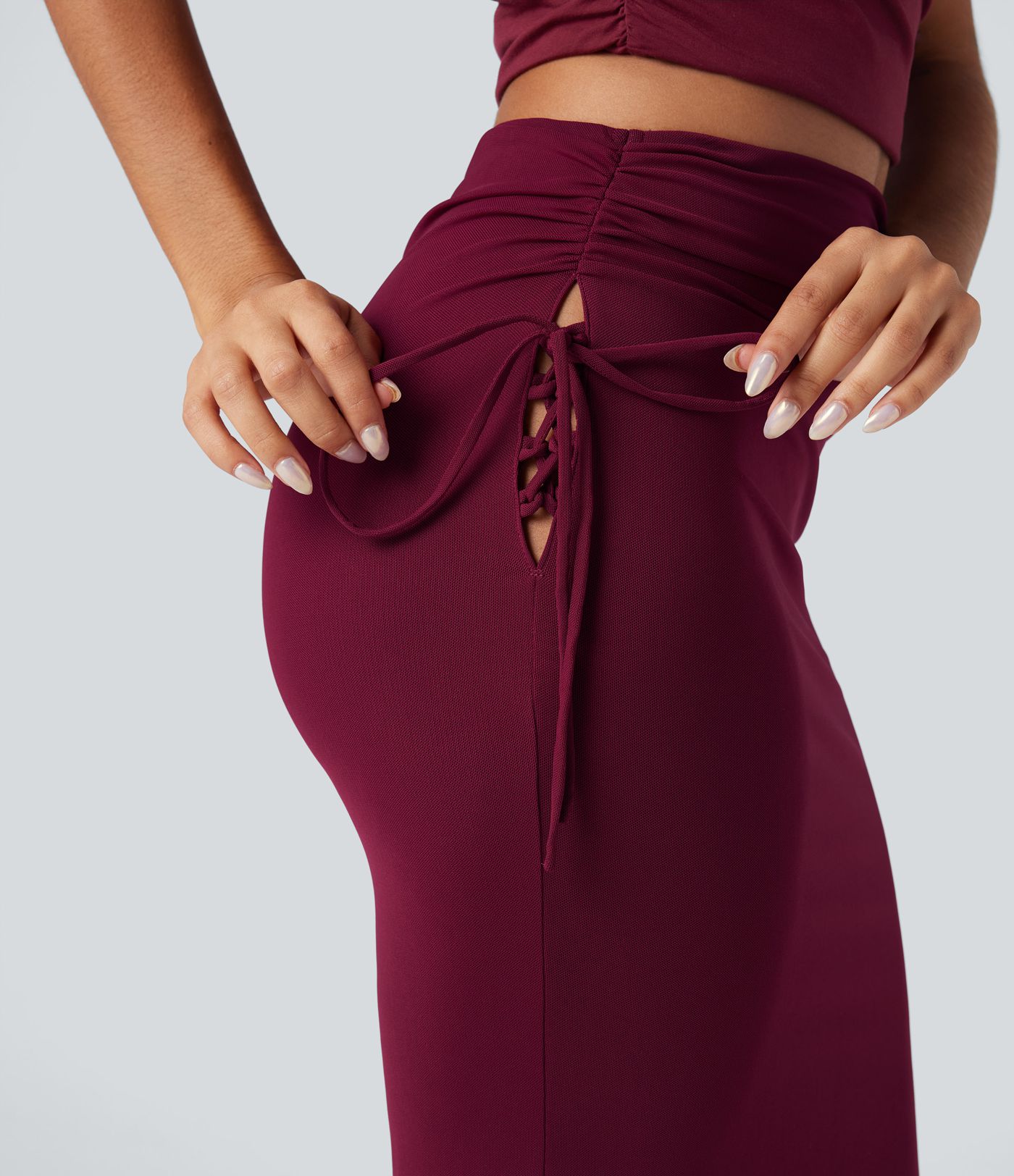 Falda maxi ajustada de talle alto con cordones