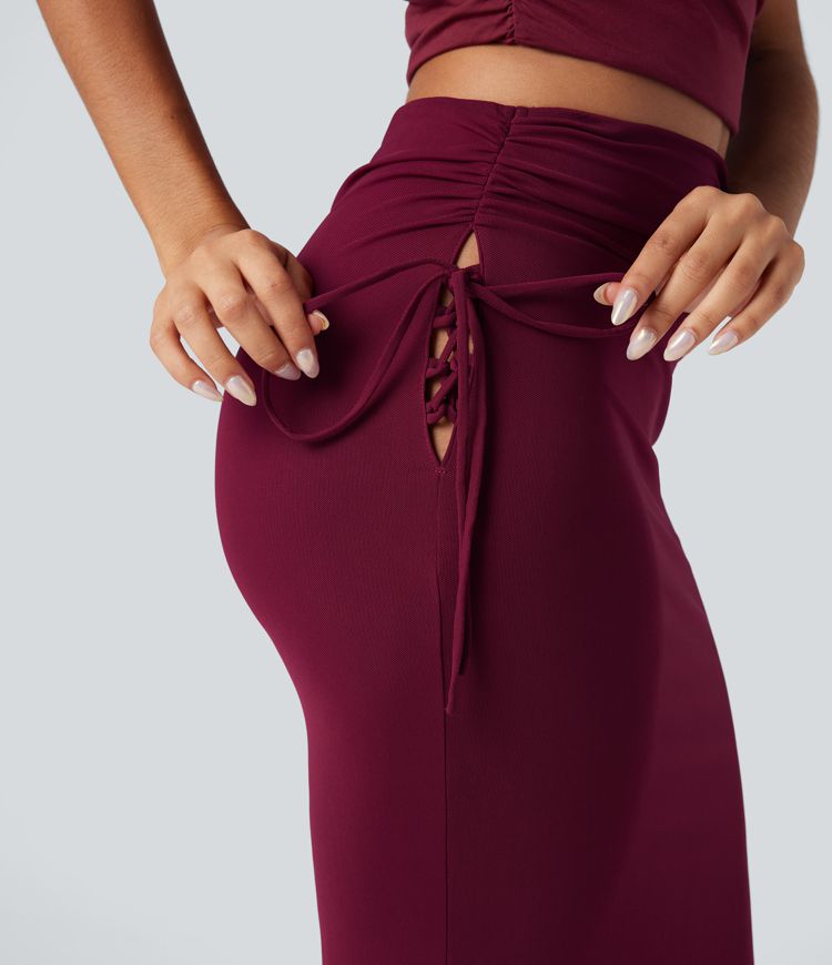 Falda maxi ajustada de talle alto con cordones