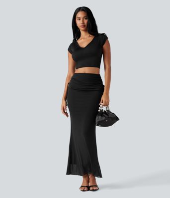 Falda maxi ajustada de talle alto con cordones