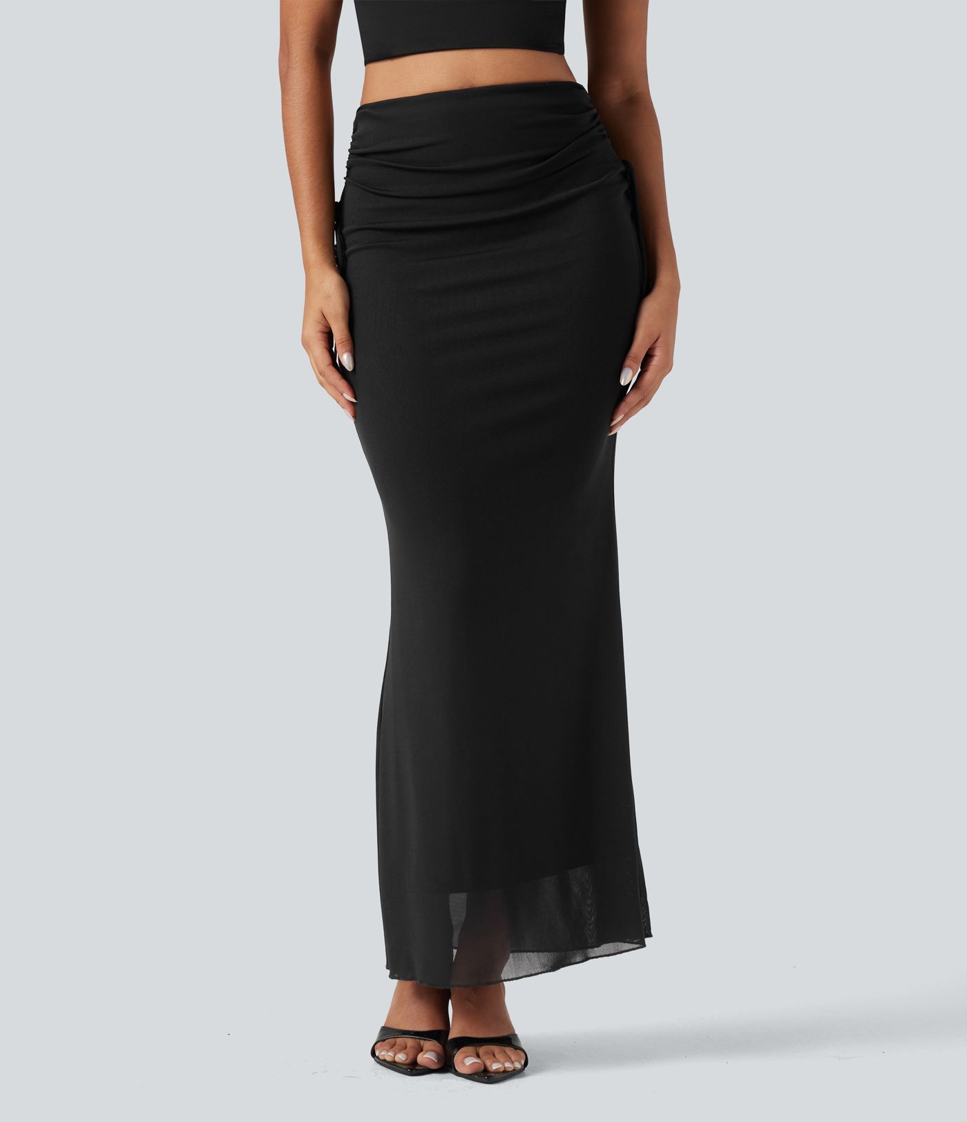 Falda maxi ajustada de talle alto con cordones