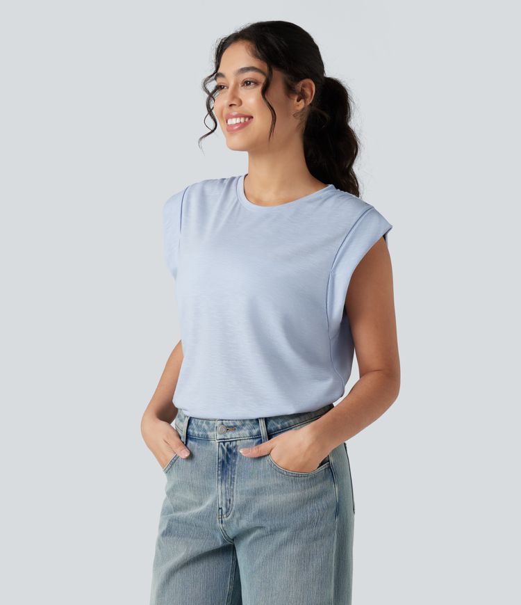 Round Neck Sleeveless Ruched Casual Top