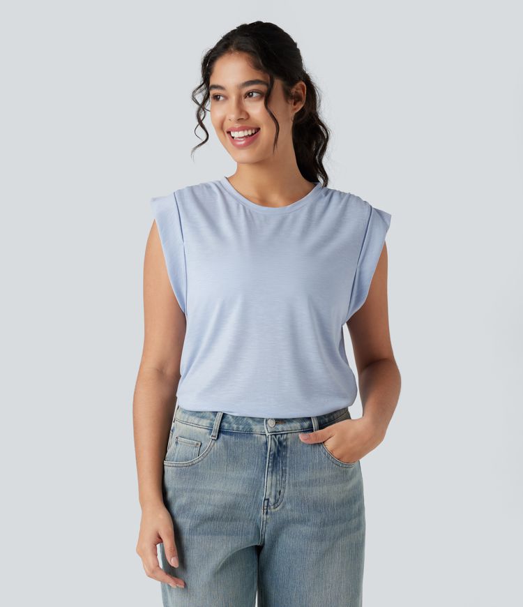 Round Neck Sleeveless Ruched Casual Top