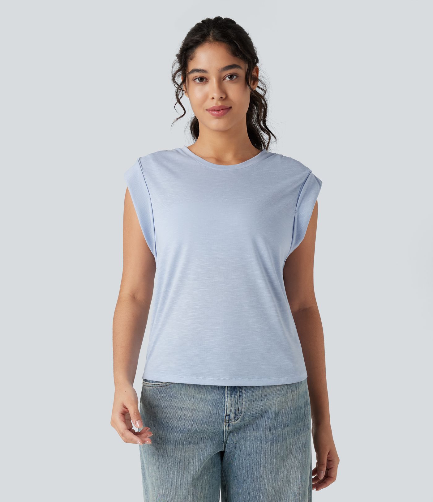 Round Neck Sleeveless Ruched Casual Top