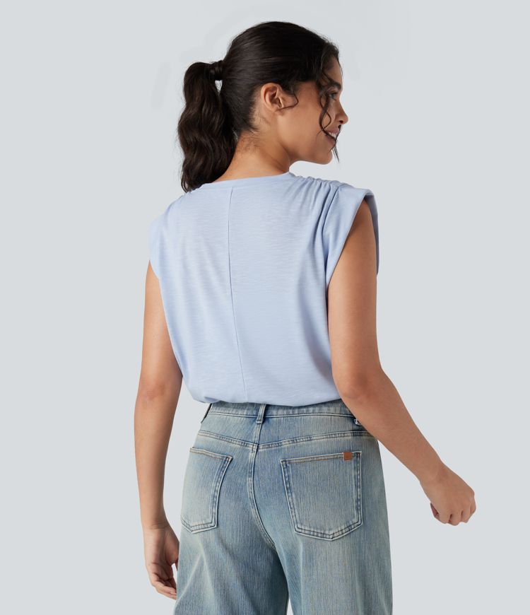 Round Neck Sleeveless Ruched Casual Top