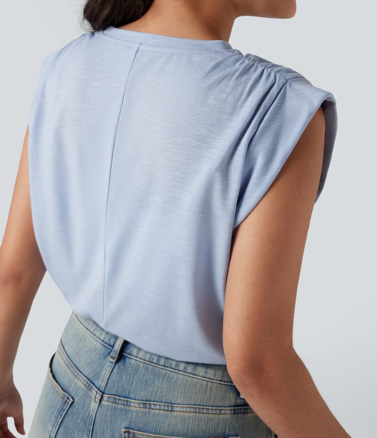 Round Neck Sleeveless Ruched Casual Top