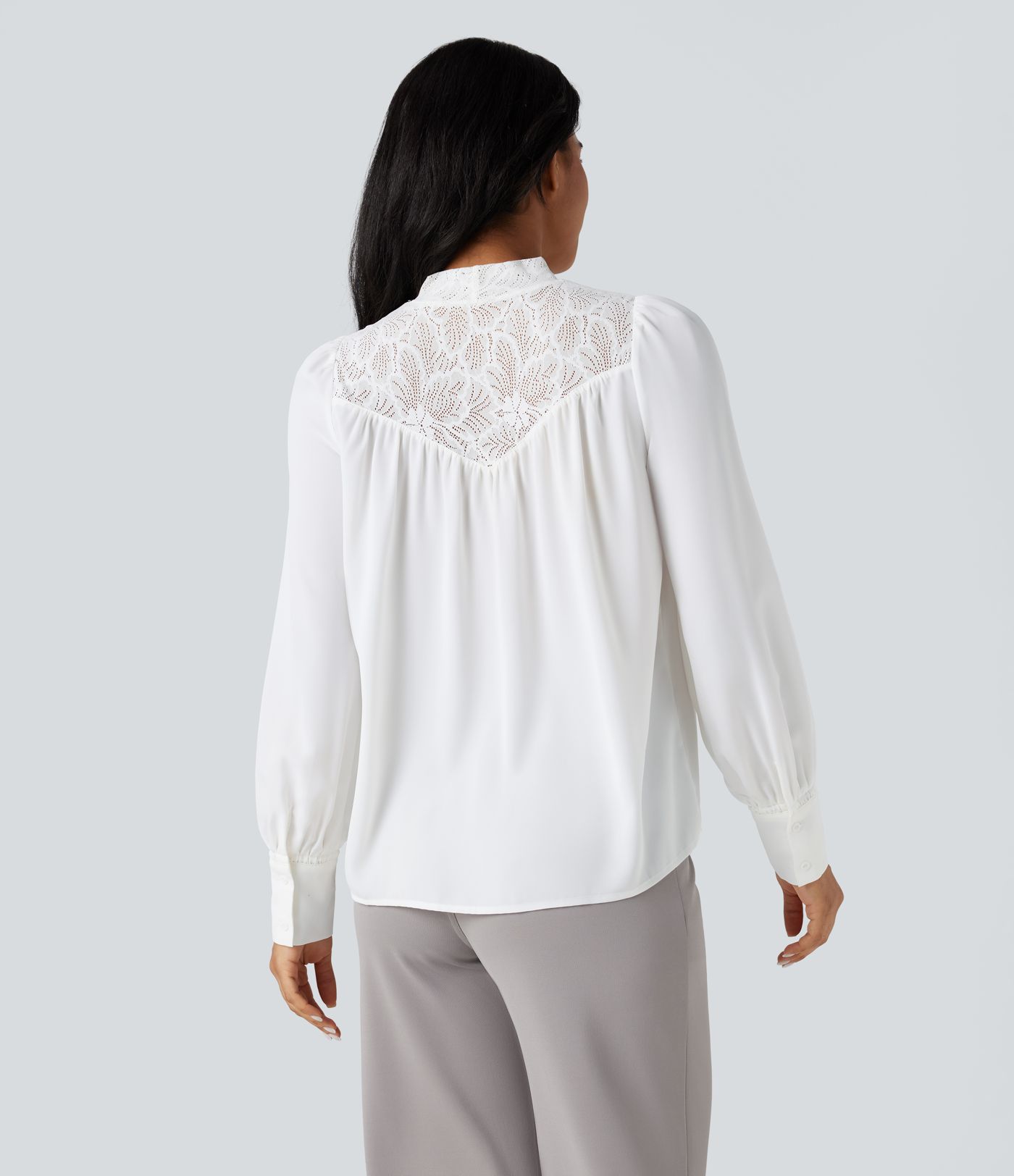 Mock Neck Long Sleeve Contrast Lace Work Shirt