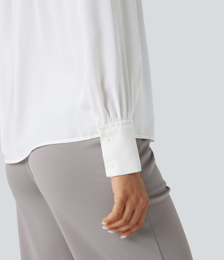 Mock Neck Long Sleeve Contrast Lace Work Shirt