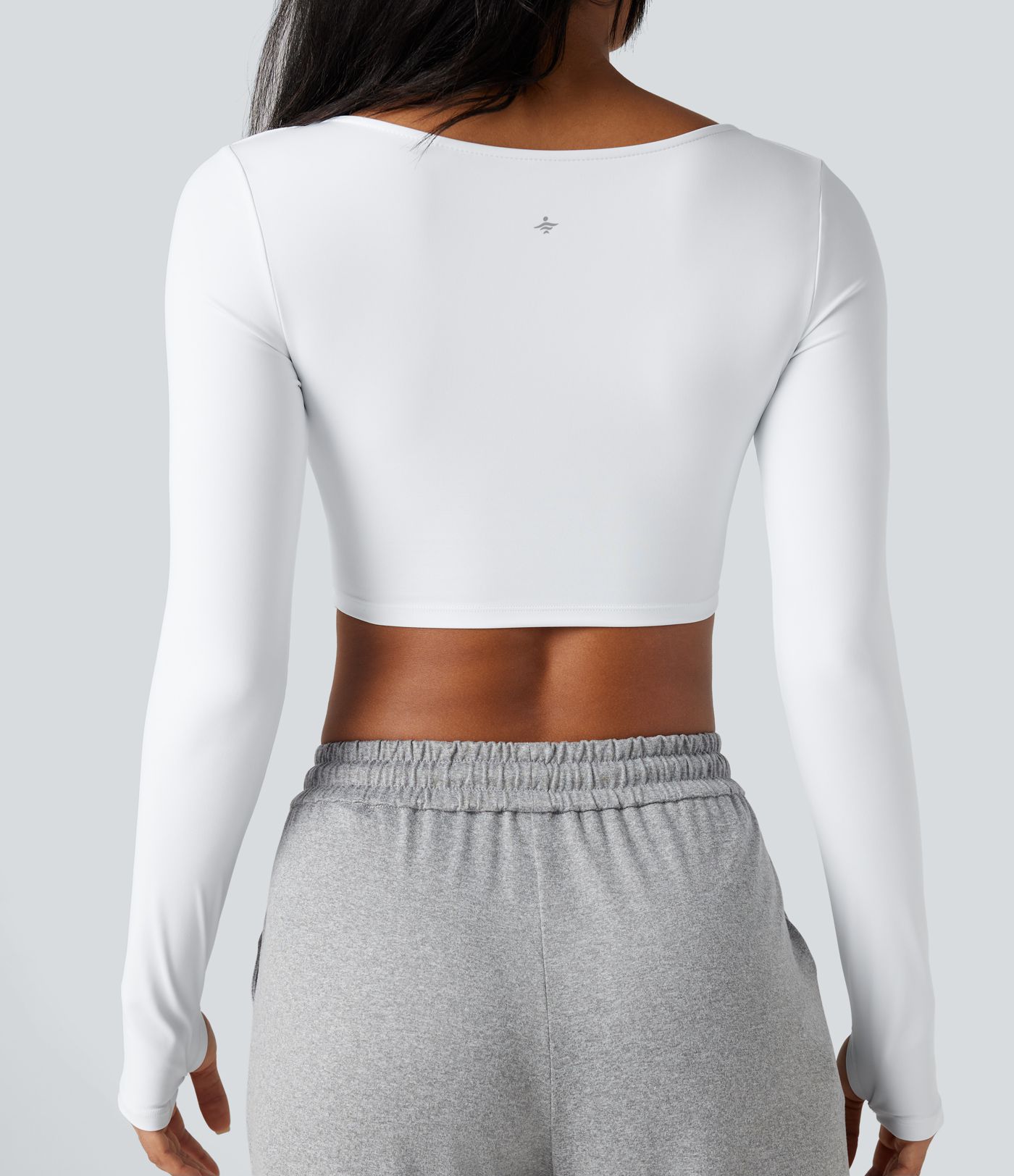 Top de sport yoga SoftlyZero™ Airy court col V découpes torsadé toucher frais manches longues avec trous pouces - UPF50+