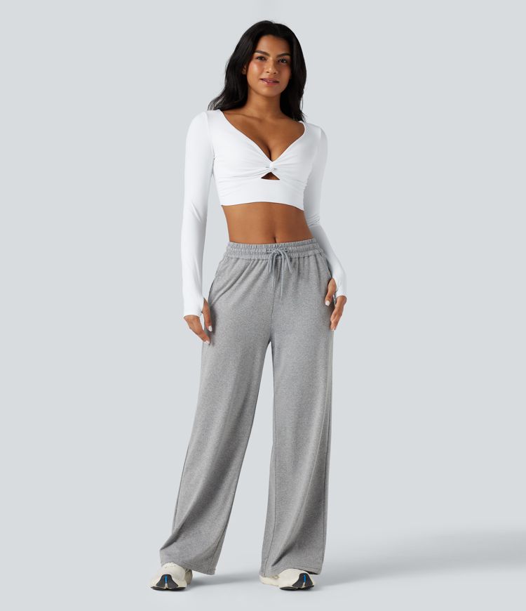 SoftlyZero™ Airy V Neck Cut Out Long Sleeve Thumb Hole Cool Touch Cropped Yoga Sports Top-UPF50+