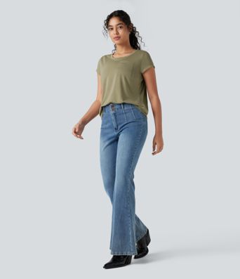 Round Neck Short Sleeve Casual Top with Pocket