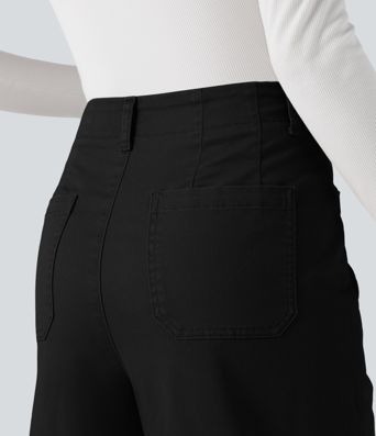 High Waisted Straight Leg Casual Chino Cotton Pants with Pockets