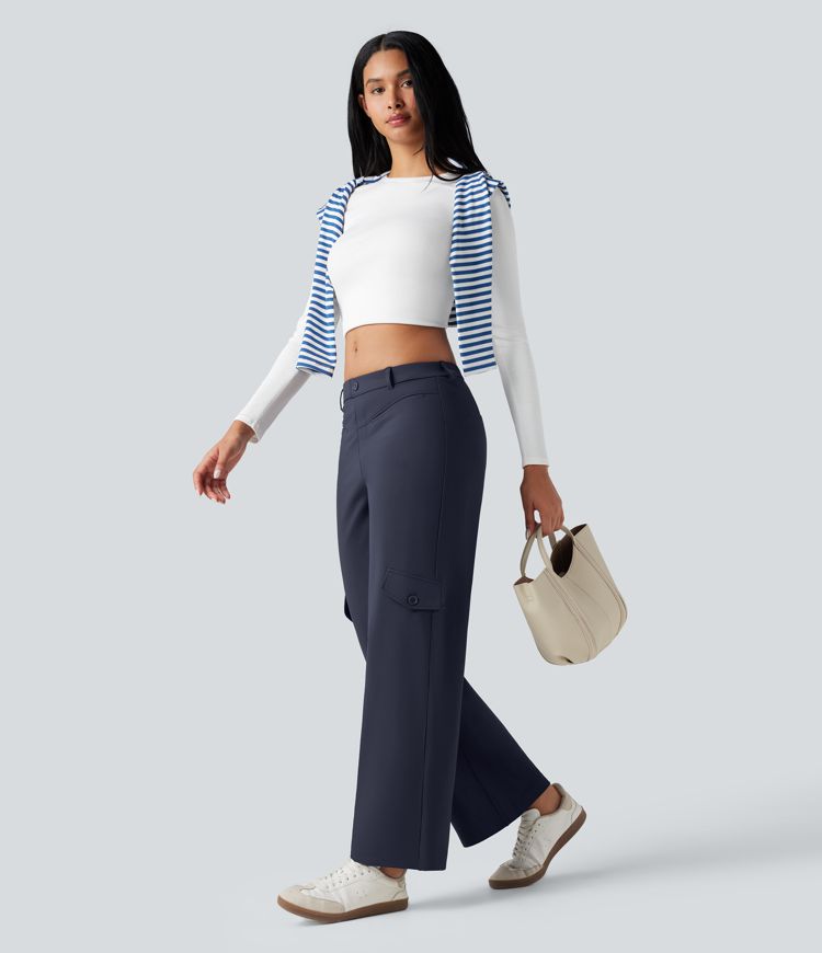 SoftlyZero™ Plush Thermal Mid Rise Work Straight-leg Pants with Pockets