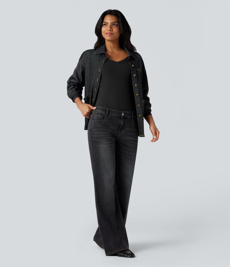 V Neck Long Sleeve Thumb Hole Casual Warming Top