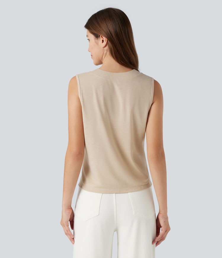 V-neck Sleeveless Split Hem Casual Top