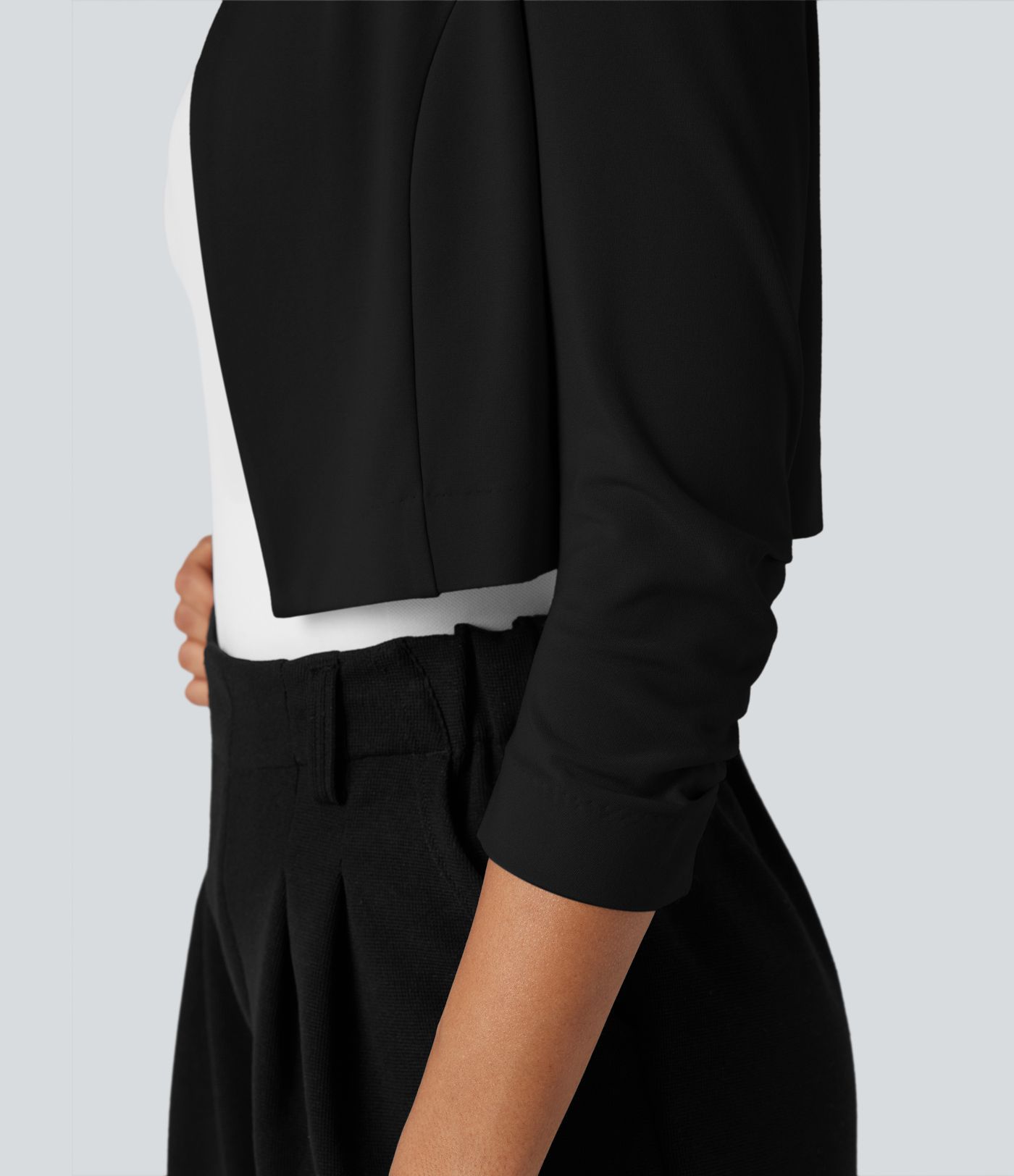 Round Neck 3/4 Sleeve Cropped Work Blazer