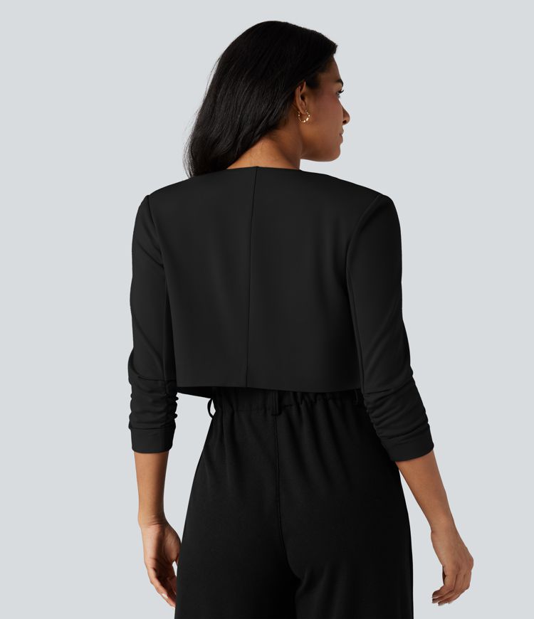 Round Neck 3/4 Sleeve Cropped Work Blazer